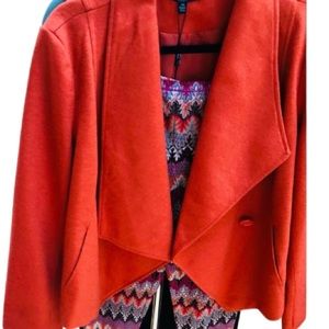 FOR CYNTHIA large orange waterfall collar blazer w/ pockets runs large NWT